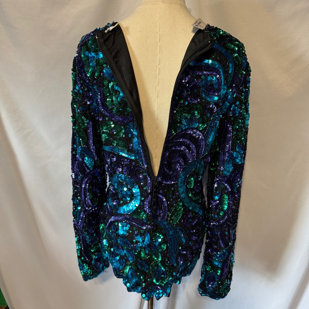 (M) Laurence Kazar Blue Green Sequin Embellished Blouse - Picture 3 of 13